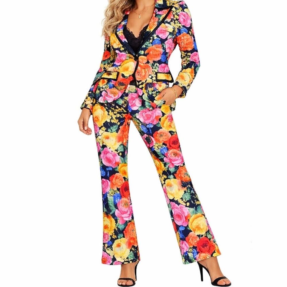 XPlusWear Women's Allover Floral Blazer and Pant Set, Size 4XL